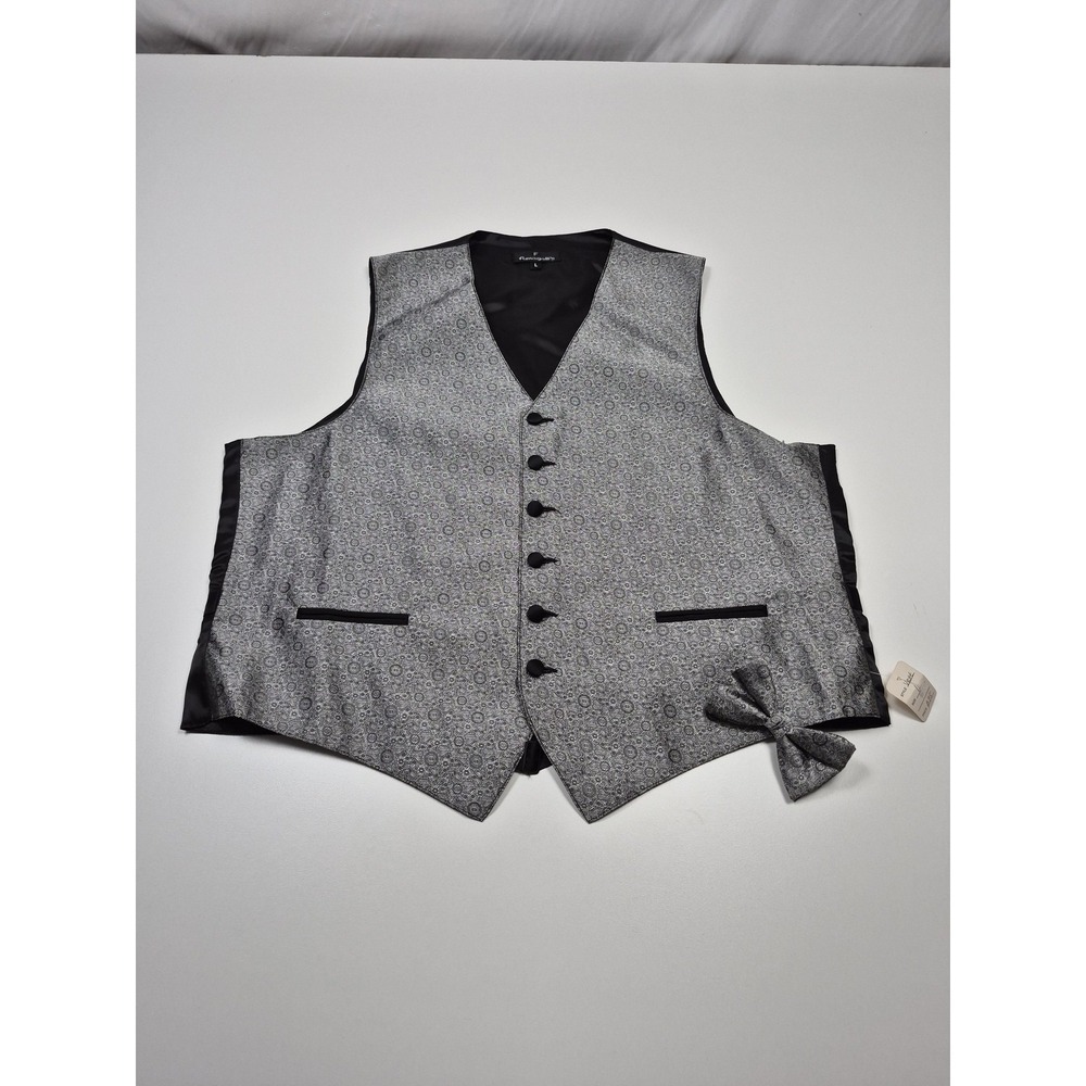 Fumagalli's Suit Vest Mens L Gray Paisley Tuxedo 2 Piece Bow Tie Formal NWT